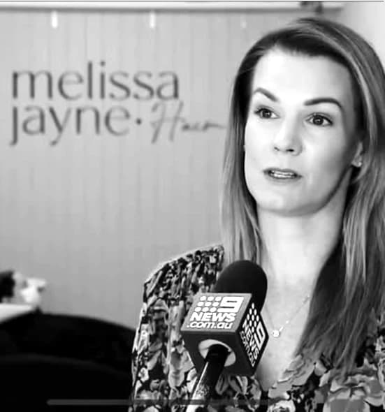 Melissa Jayne being interviewed by Channel 9 News at her Mudgeeraba salon
